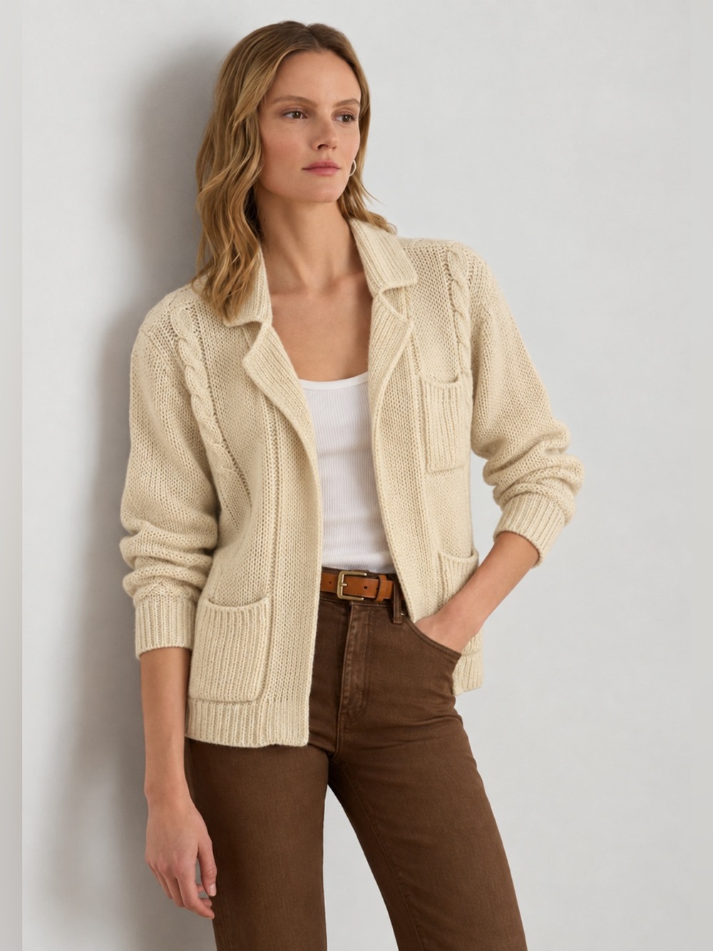 Vintage Wool Mohair Knit Cardigan Sweater Fisherman Cable Knit Cozy M  *B